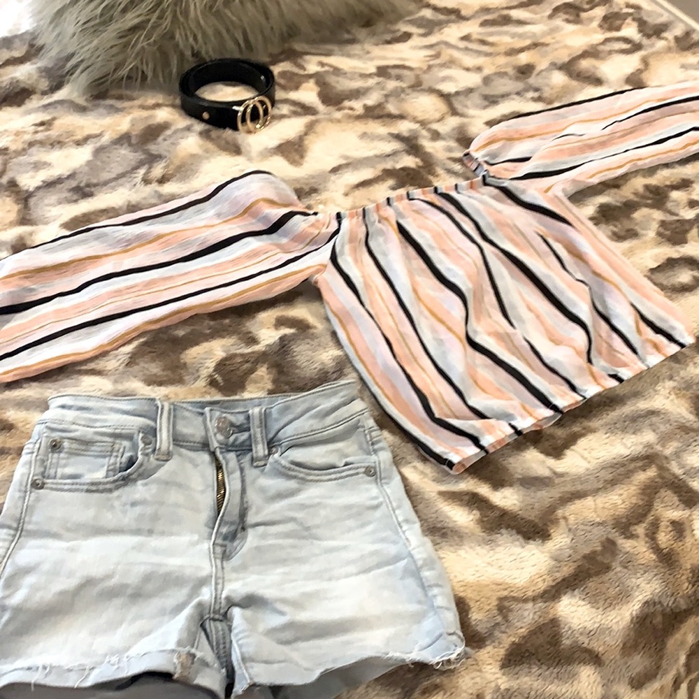 Off Shoulder Sheer Cropped Blouse